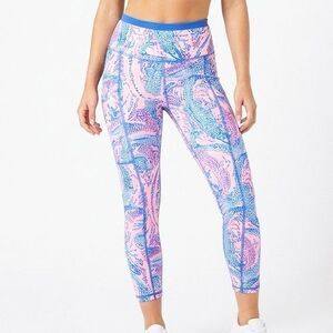 LILLY PULITZER LUXLETIC Leggings Blue Cropped Weekender Maybe Gator Women XXS